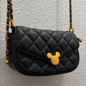 Mickey Mouse Black Quilted Bag with Gold Accents
